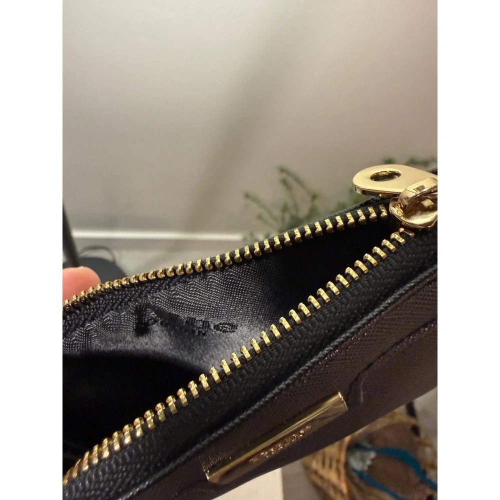 Dune London Black Saffiano Zip Coin Purse Key‎ Pouch Gold Chain Attachment